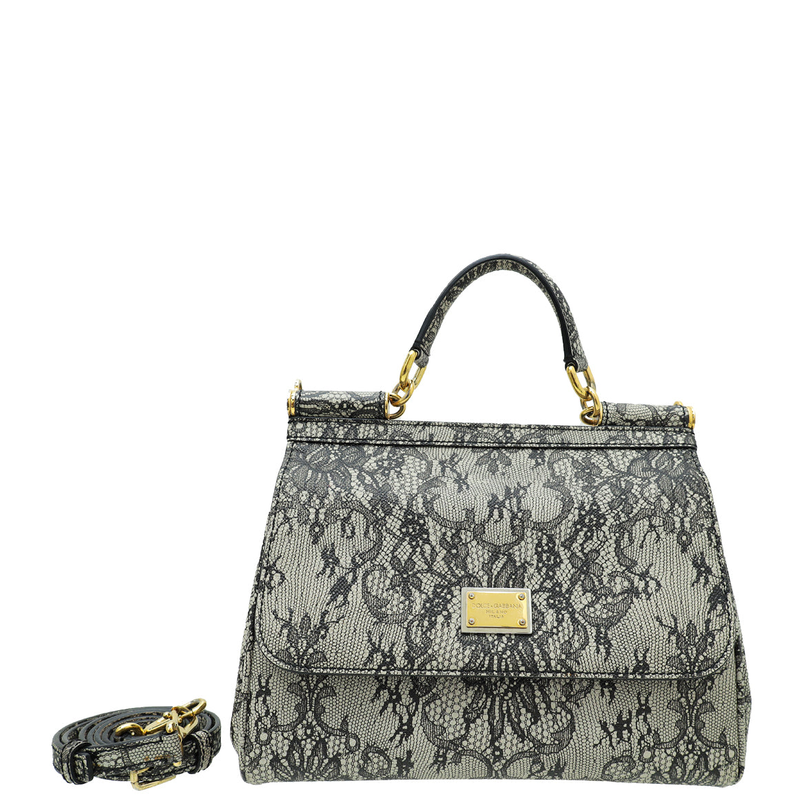 Dolce & Gabbana Bicolor Lace Print Sicily Medium Bag-Dolce & Gabbana-THE CLOSET