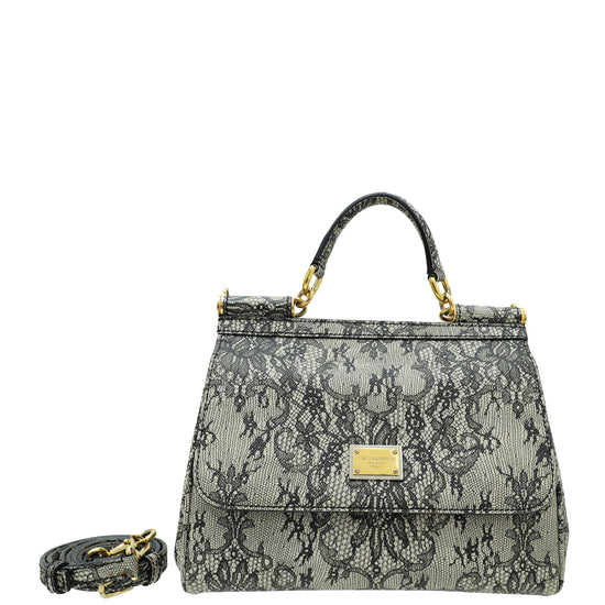 Dolce & Gabbana Bicolor Lace Print Sicily Medium Bag