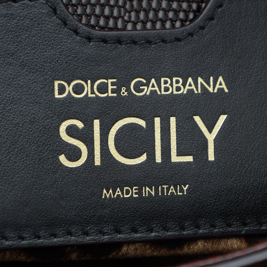 Dolce & Gabbana Burgundy Iguana Print Crystal Sicily Medium Bag