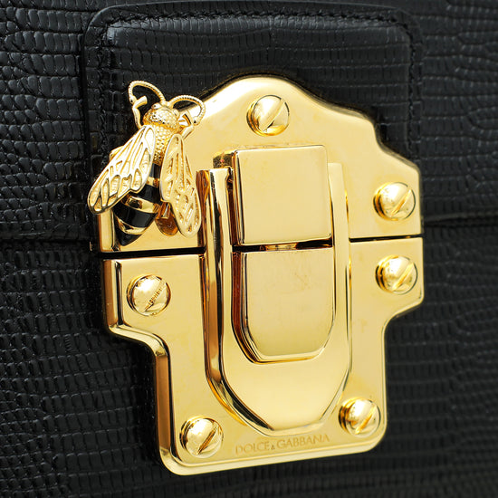 Dolce & Gabbana Black Iguana Print Lucia Bee Top Handle Bag