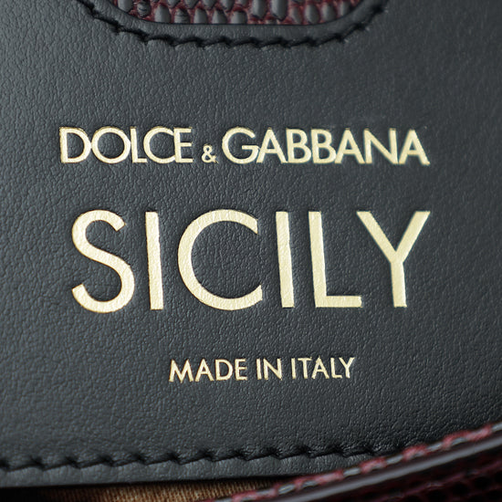 Dolce & Gabbana Burgundy Iguana Print Crystal Sicily Medium Bag