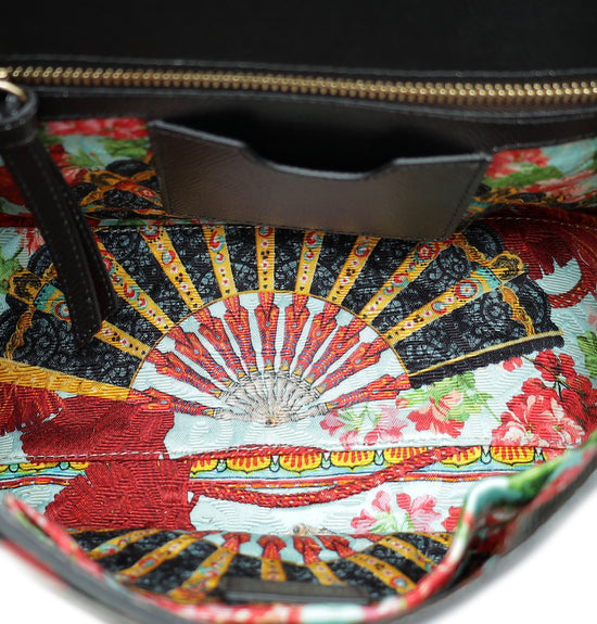 Dolce & Gabbana Black Multicolor Flower Print Sicily Medium Bag