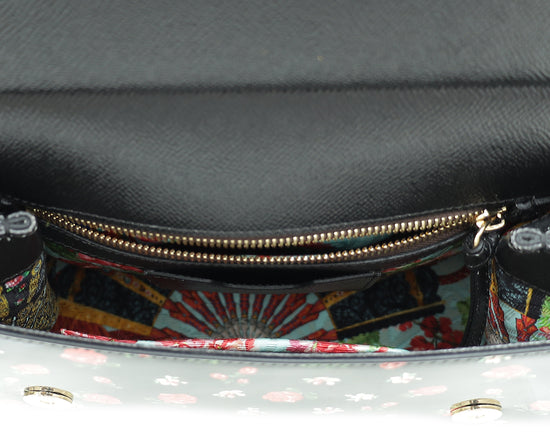 Dolce & Gabbana Black Multicolor Flower Print Sicily Medium Bag