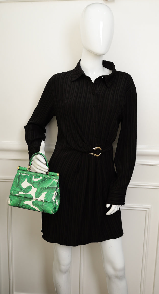 Dolce & Gabbana Bicolor Banana Leaf Print Miss Sicily Small Bag-Dolce & Gabbana-THE CLOSET