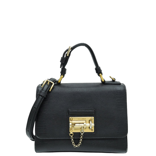 Dolce & Gabbana Black Lizard Print Miss Monica Small Bag