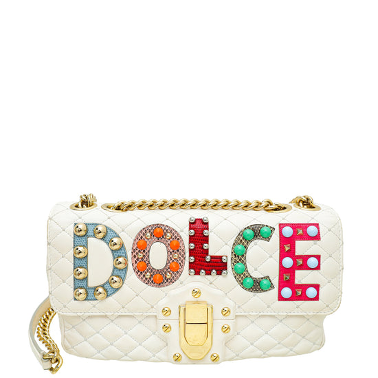 Dolce & Gabbana White Multicolor "Dolce" Studded Lucia Bag