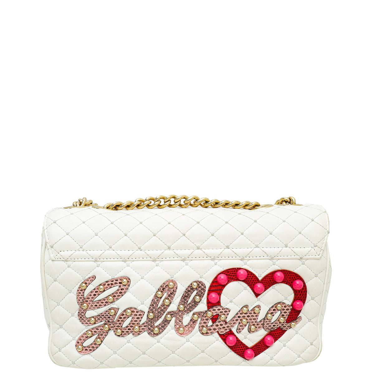 Dolce & Gabbana White Multicolor "Dolce" Studded Lucia Bag-Dolce & Gabbana-THE CLOSET
