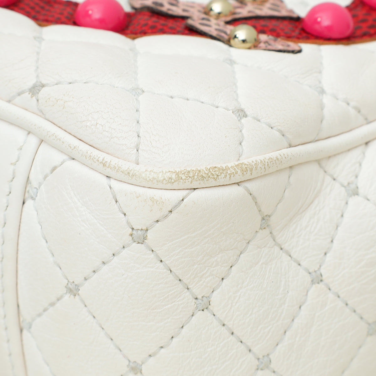 Dolce & Gabbana White Multicolor "Dolce" Studded Lucia Bag