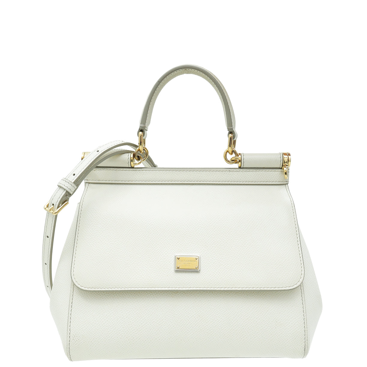 Dolce & Gabbana White Dauphine Sicily Small Flap Bag
