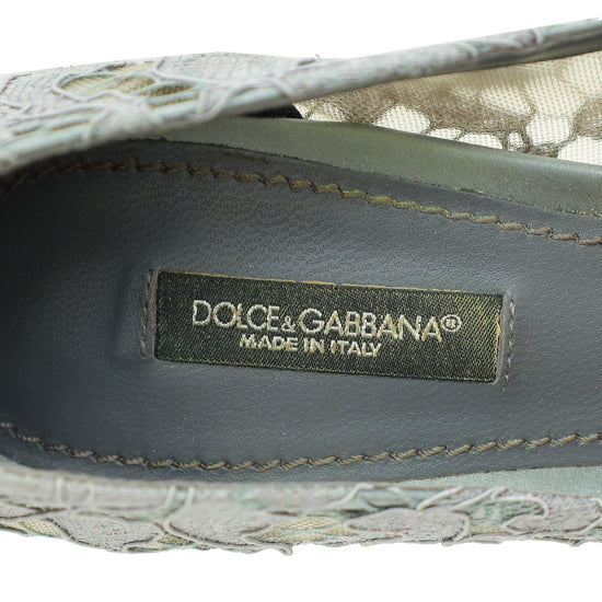 Dolce & Gabbana Gray Lace Bellucci Pump 37