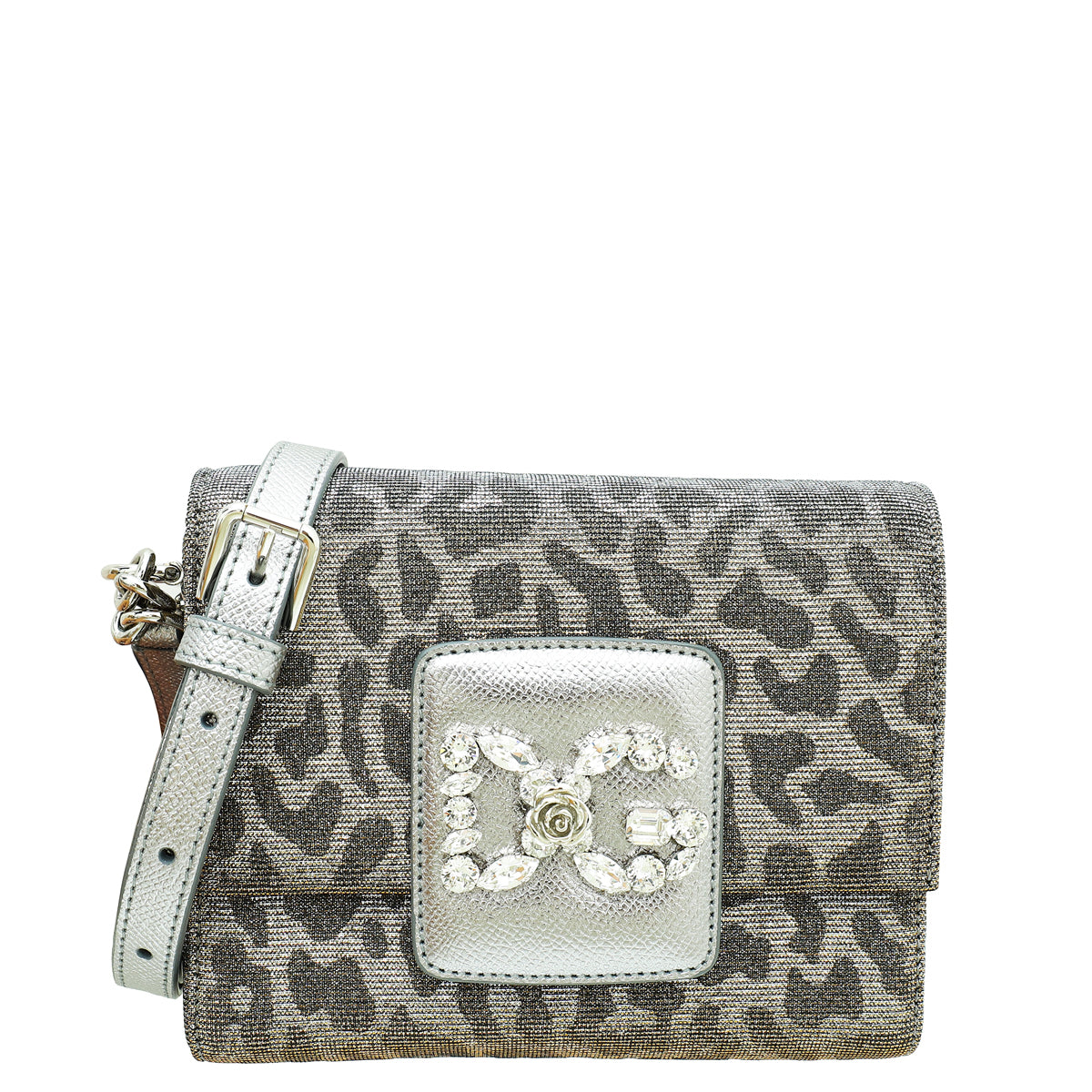 Dolce & Gabbana Metallic Silver DG Millennials Leopard-Print Mini Crossbody Bag-Dolce & Gabbana-THE CLOSET
