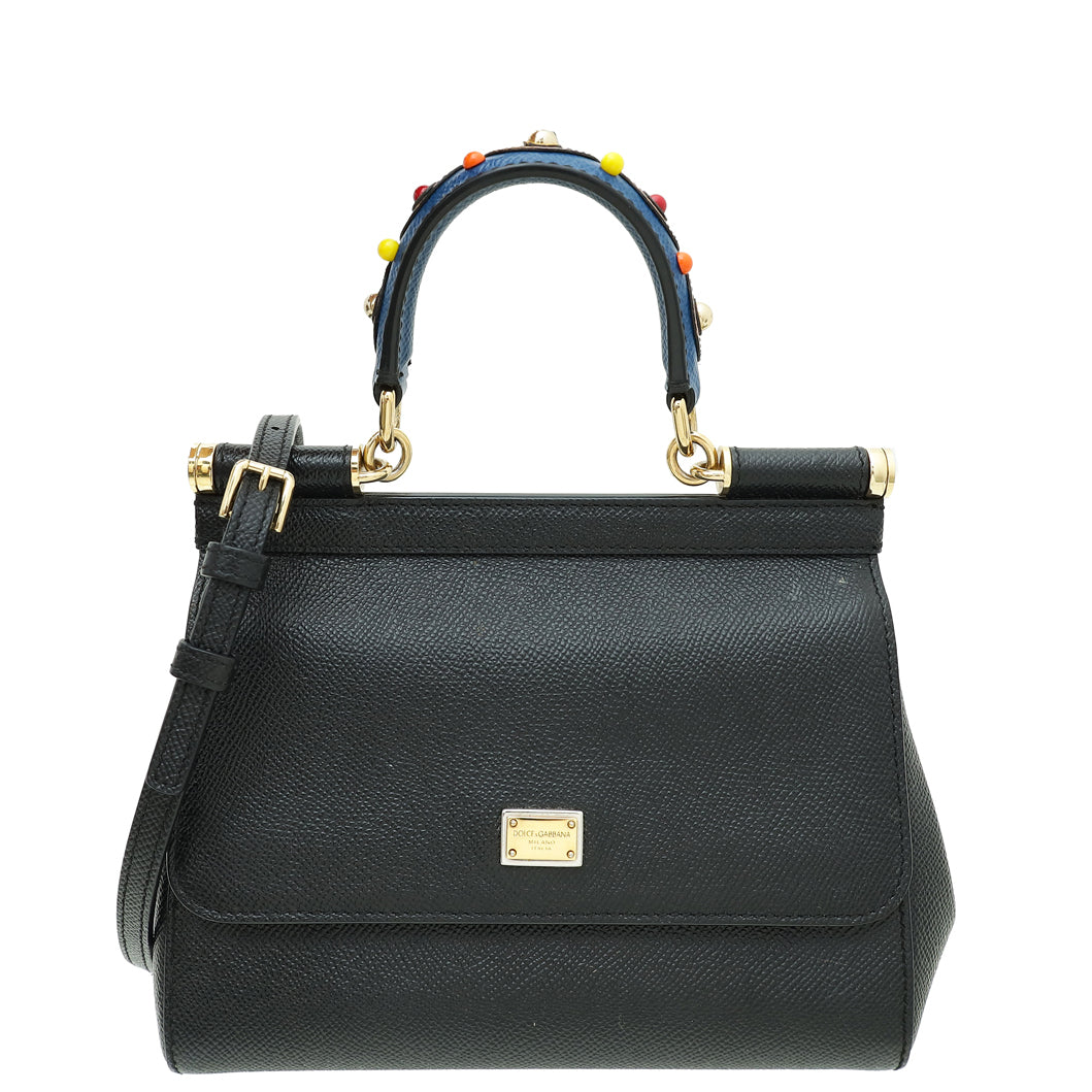 Dolce & Gabbana Black Sicily Dauphine Studded Handle Small Bag-Dolce & Gabbana-THE CLOSET