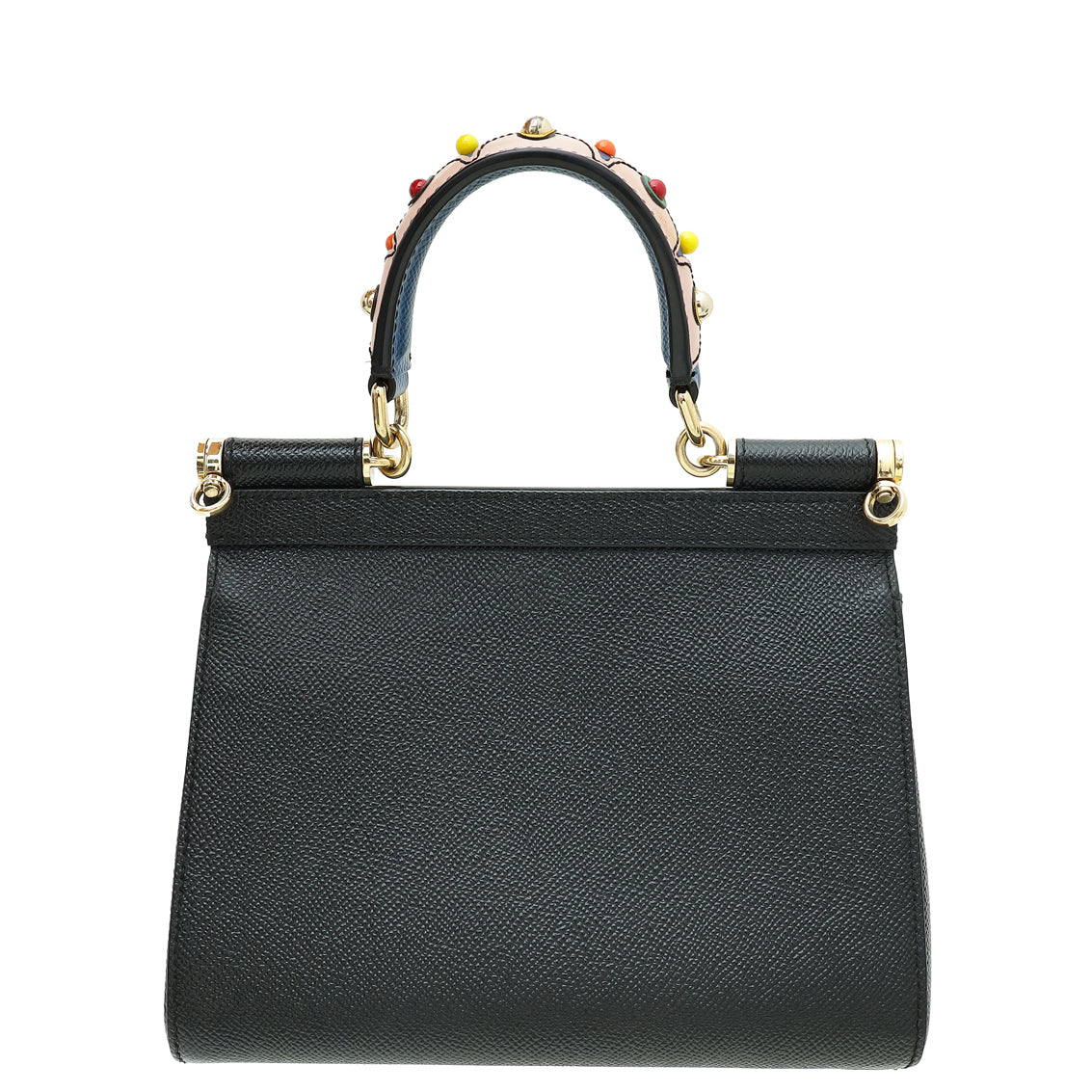 Dolce & Gabbana Black Sicily Dauphine Studded Handle Small Bag