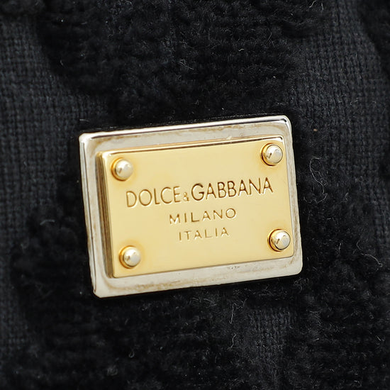 Dolce & Gabbana Black Velvet Fabric and Raffia Shoulder Bag