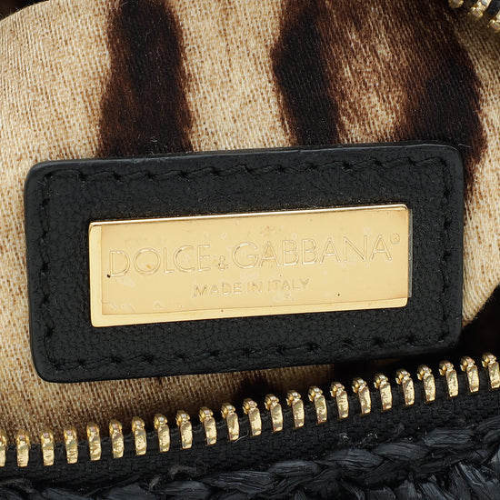 Dolce & Gabbana Black Velvet Fabric and Raffia Shoulder Bag