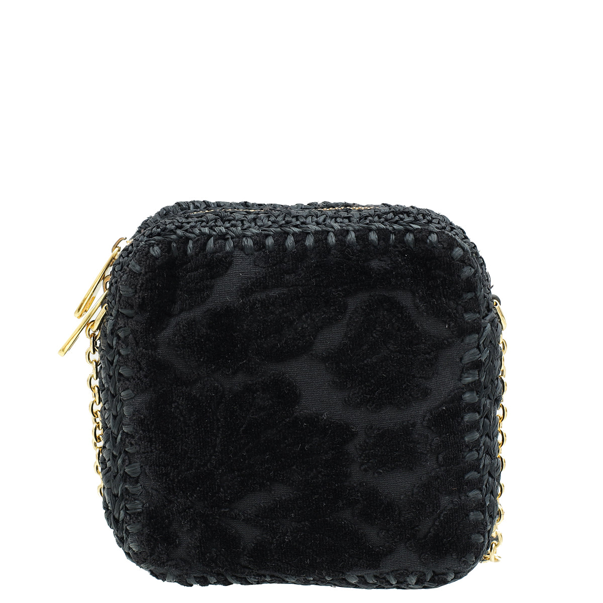 Dolce & Gabbana Black Velvet Fabric and Raffia Shoulder Bag-Dolce & Gabbana-THE CLOSET