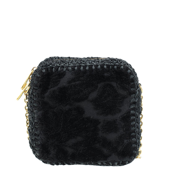 Dolce & Gabbana Black Velvet Fabric and Raffia Shoulder Bag