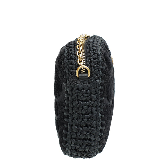 Dolce & Gabbana Black Velvet Fabric and Raffia Shoulder Bag