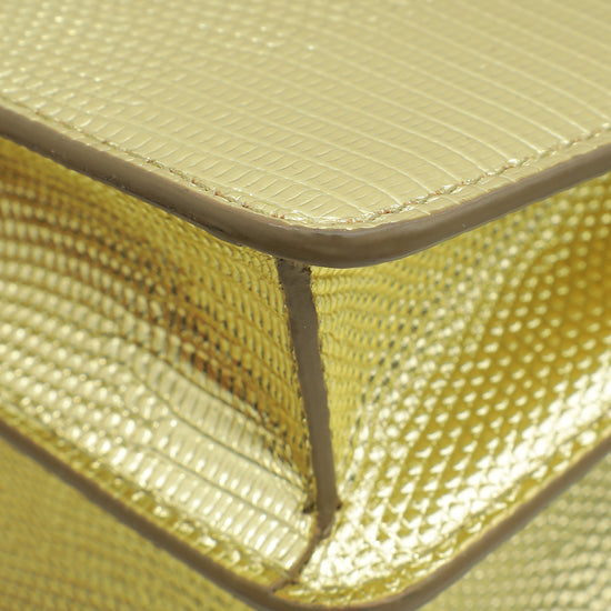 Load image into Gallery viewer, Dolce &amp;amp; Gabbana Metallic Gold Lizard Embossed Bella Shoulder Bag
