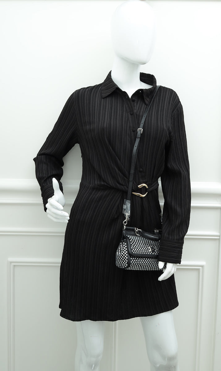 Dolce & Gabbana Black Sicily Crystal Embellished Top Handle Small Bag
