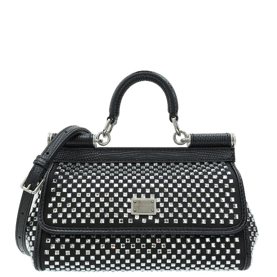 Dolce & Gabbana Black Sicily Crystal Embellished Top Handle Small Bag