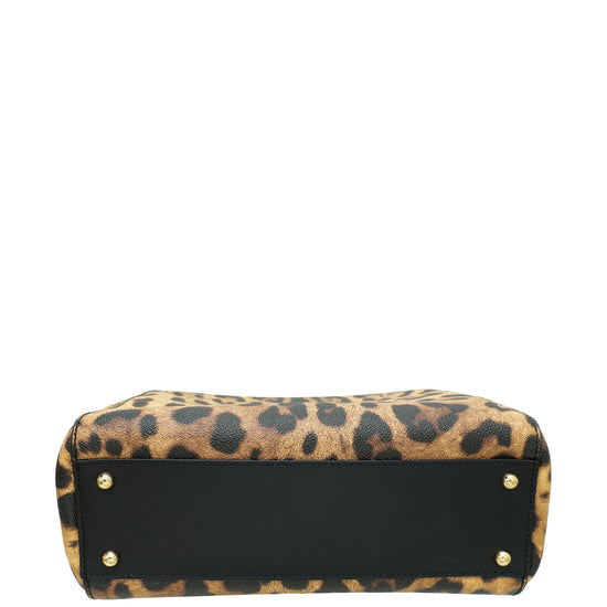 Dolce & Gabbana Bicolor Leopard Print Sicily Shopper Medium Bag