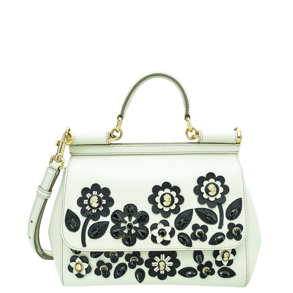 Dolce & Gabbana Bicolor Flower Crystal Embellished Sicily Bag-Dolce & Gabbana-THE CLOSET