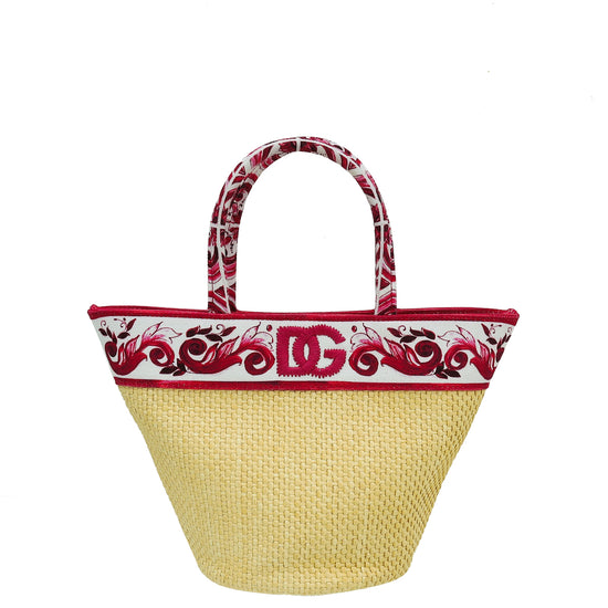 Dolce & Gabbana Tricolor Bambino Majolica Print Straw Bag