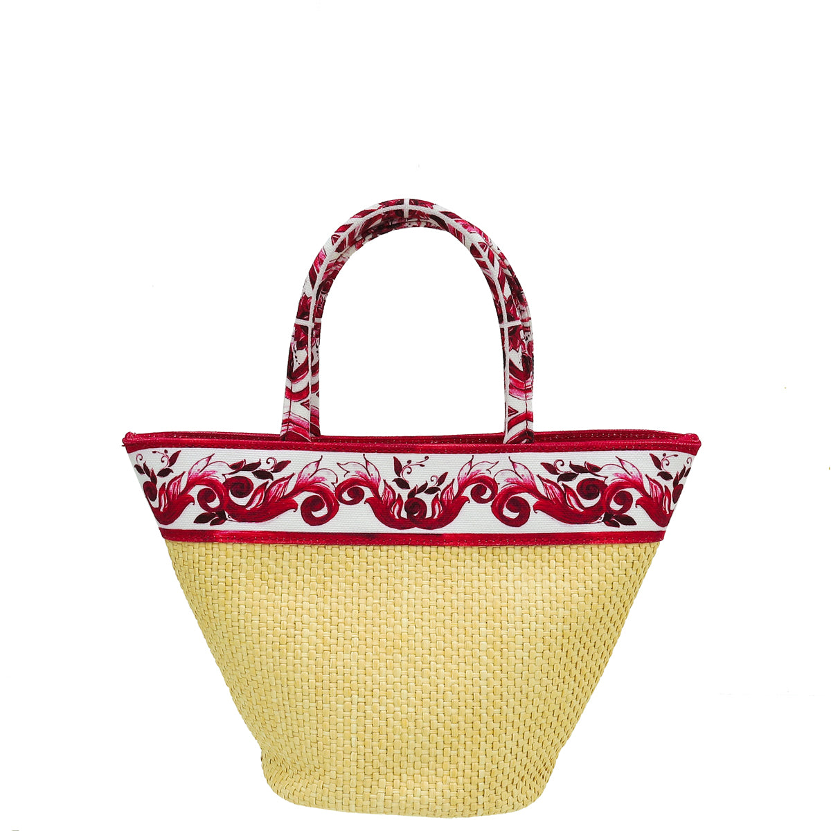 Dolce & Gabbana Tricolor Bambino Majolica Print Straw Bag