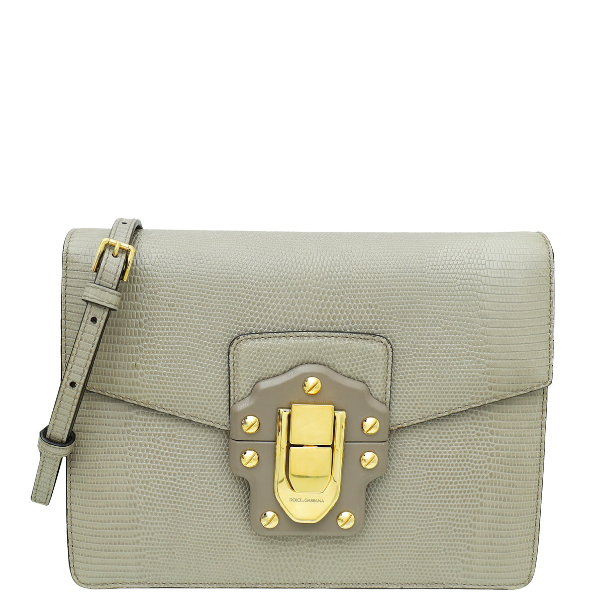Dolce & Gabbana Grey Lucia Iguana Embossed Shoulder Bag-Dolce & Gabbana-THE CLOSET