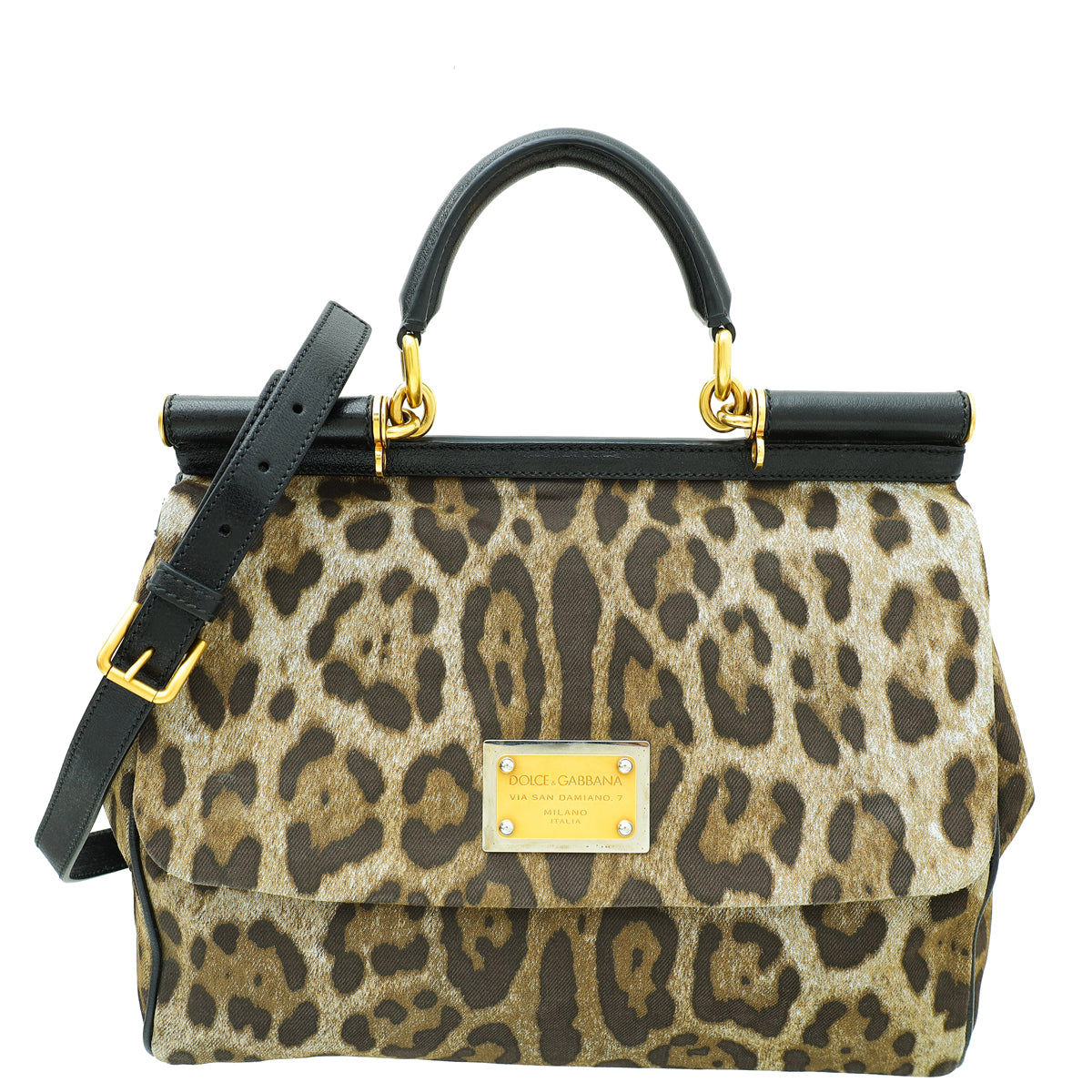 Dolce & Gabbana Bicolor Denim Leopard Print Miss Sicily Large Bag
