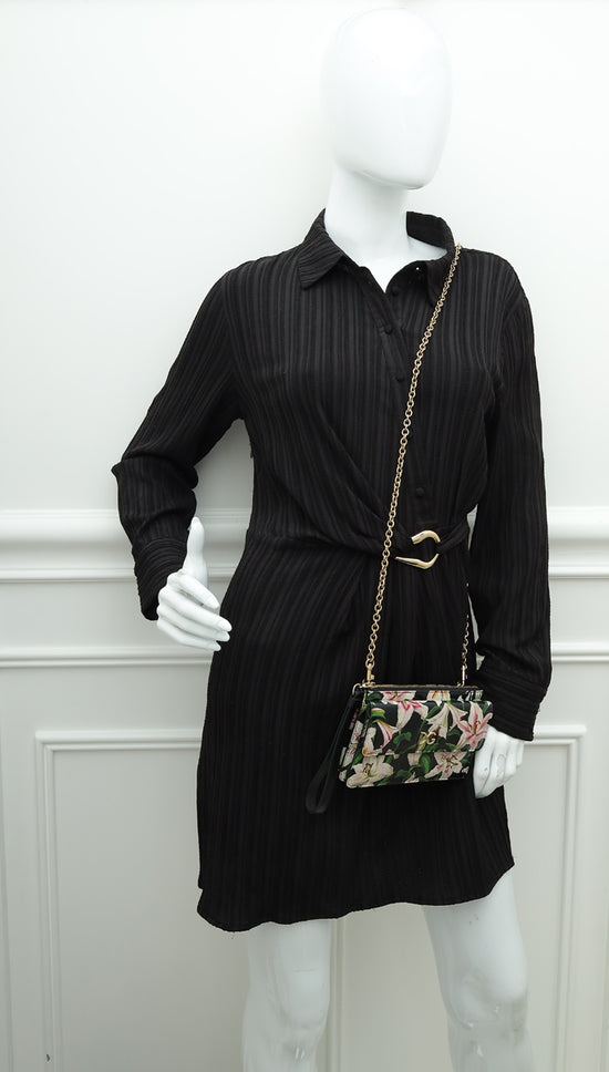 Dolce & Gabbana Black Multicolor Floral Print Flap Chain Crossbody Bag