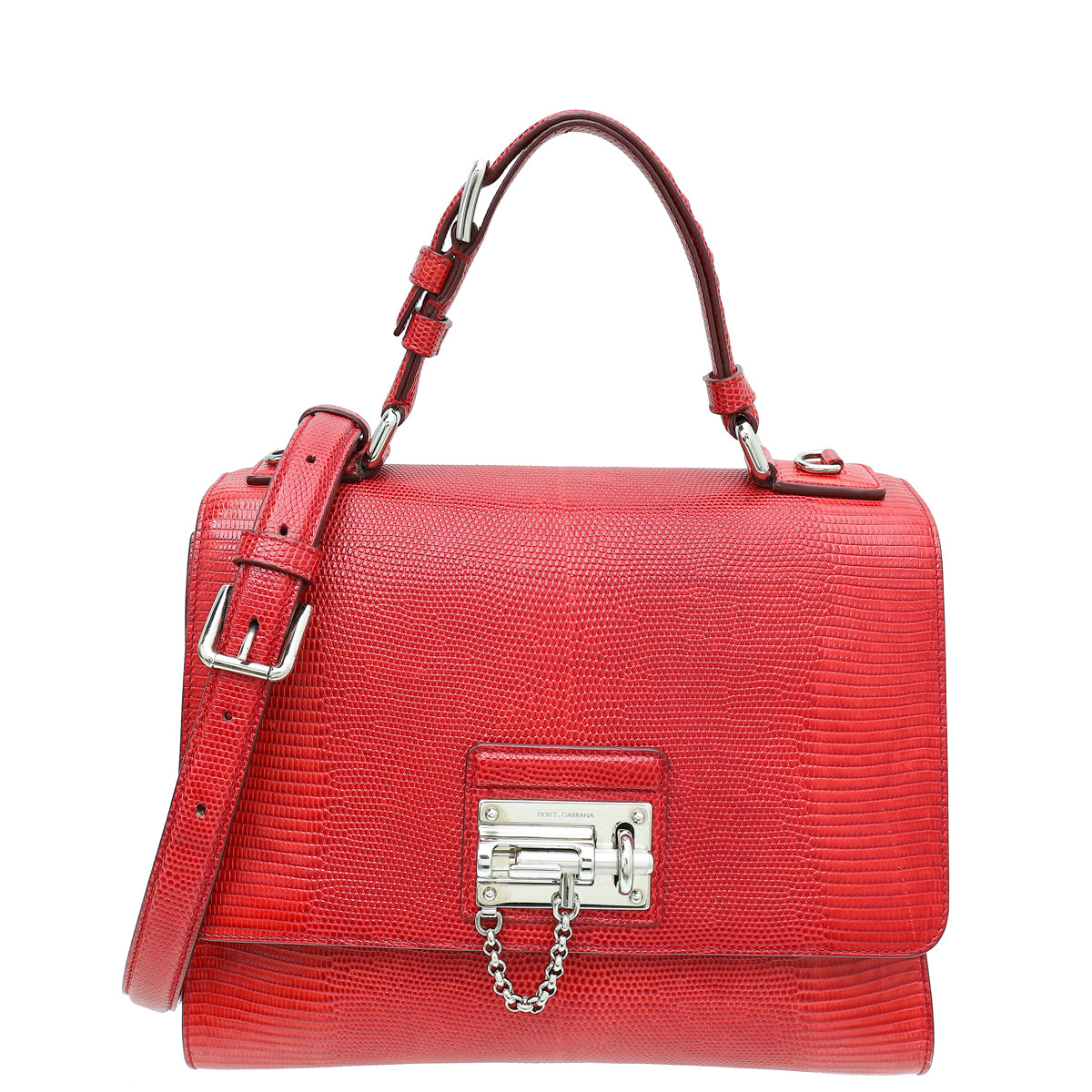 Dolce & Gabbana Red Lizard Print Miss Monica Top Handle Medium Bag-Dolce & Gabbana-THE CLOSET