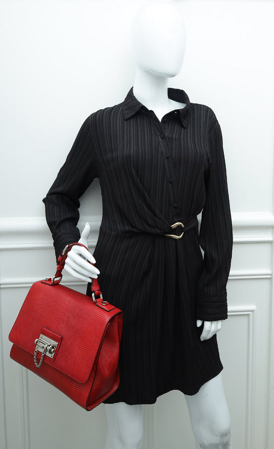 Dolce & Gabbana Red Lizard Print Miss Monica Top Handle Medium Bag