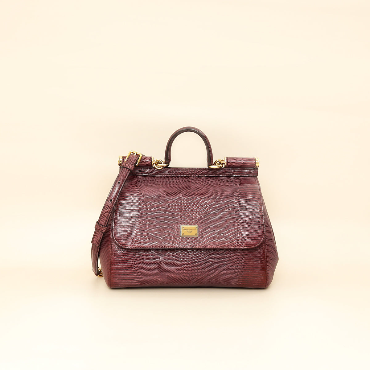 Dolce & Gabbana Burgundy Sicily Iguana Print Medium Bag-Dolce & Gabbana-THE CLOSET