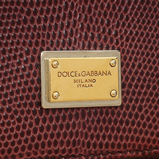 Dolce & Gabbana Burgundy Sicily Iguana Print Medium Bag-Dolce & Gabbana-THE CLOSET