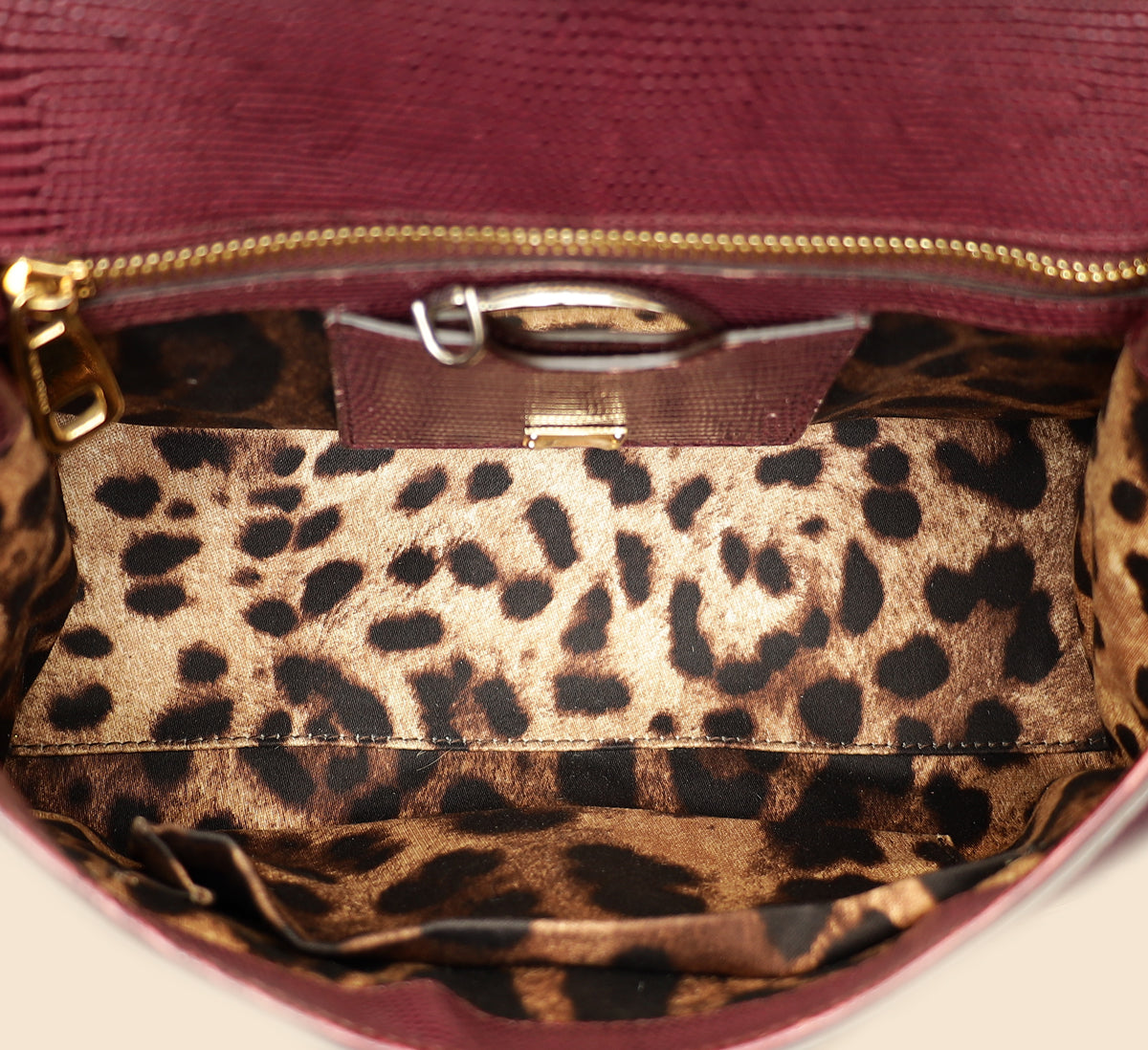 Dolce & Gabbana Burgundy Sicily Iguana Print Medium Bag-Dolce & Gabbana-THE CLOSET