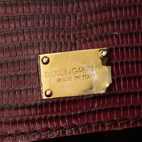 Dolce & Gabbana Burgundy Sicily Iguana Print Medium Bag-Dolce & Gabbana-THE CLOSET
