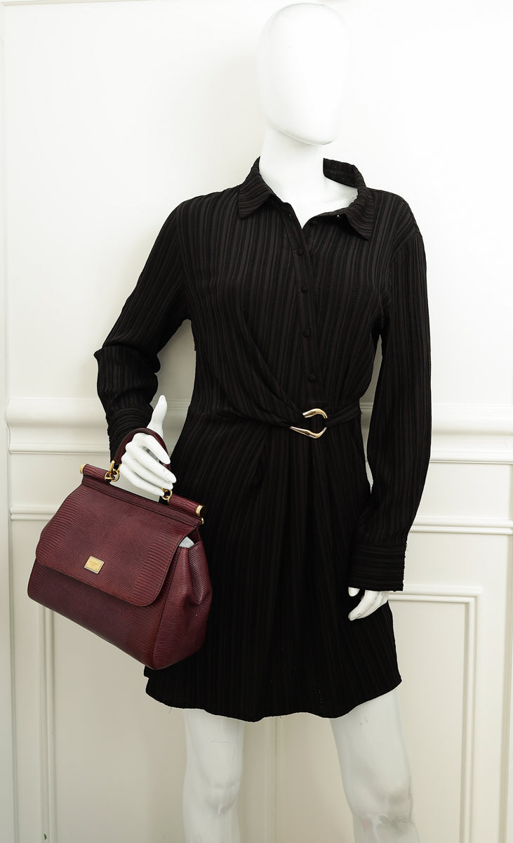 Dolce & Gabbana Burgundy Sicily Iguana Print Medium Bag-Dolce & Gabbana-THE CLOSET