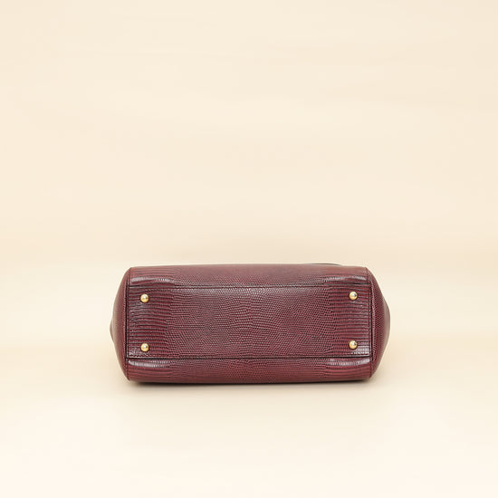 Dolce & Gabbana Burgundy Sicily Iguana Print Medium Bag-Dolce & Gabbana-THE CLOSET