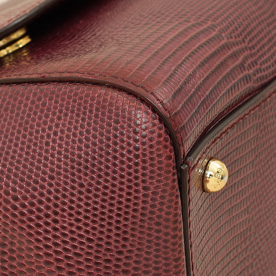 Dolce & Gabbana Burgundy Sicily Iguana Print Medium Bag-Dolce & Gabbana-THE CLOSET