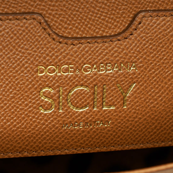 Dolce & Gabbana Brown Sicily Dauphine Medium Flap Bag-Dolce & Gabbana-THE CLOSET