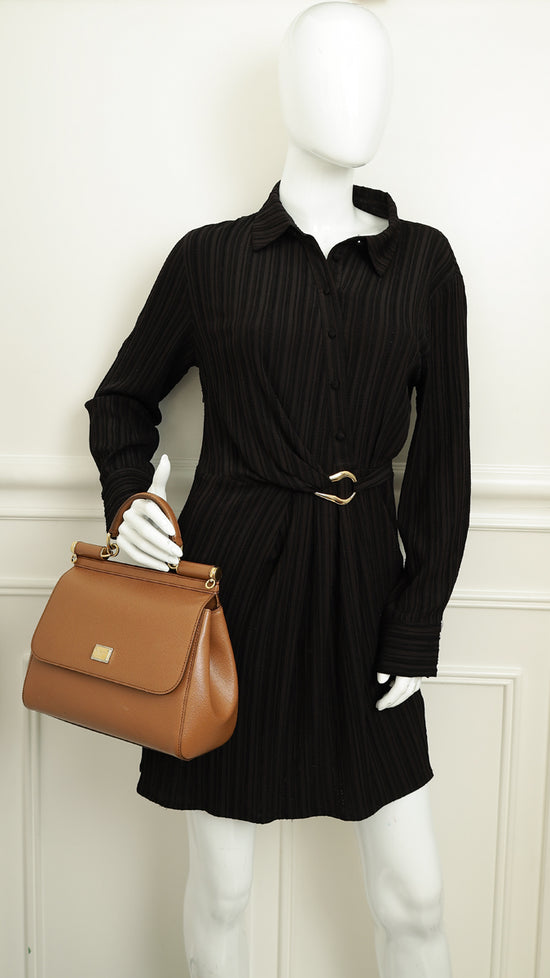 Dolce & Gabbana Brown Sicily Dauphine Medium Flap Bag-Dolce & Gabbana-THE CLOSET