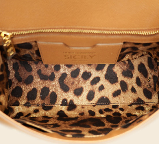 Dolce & Gabbana Brown Sicily Dauphine Medium Flap Bag-Dolce & Gabbana-THE CLOSET