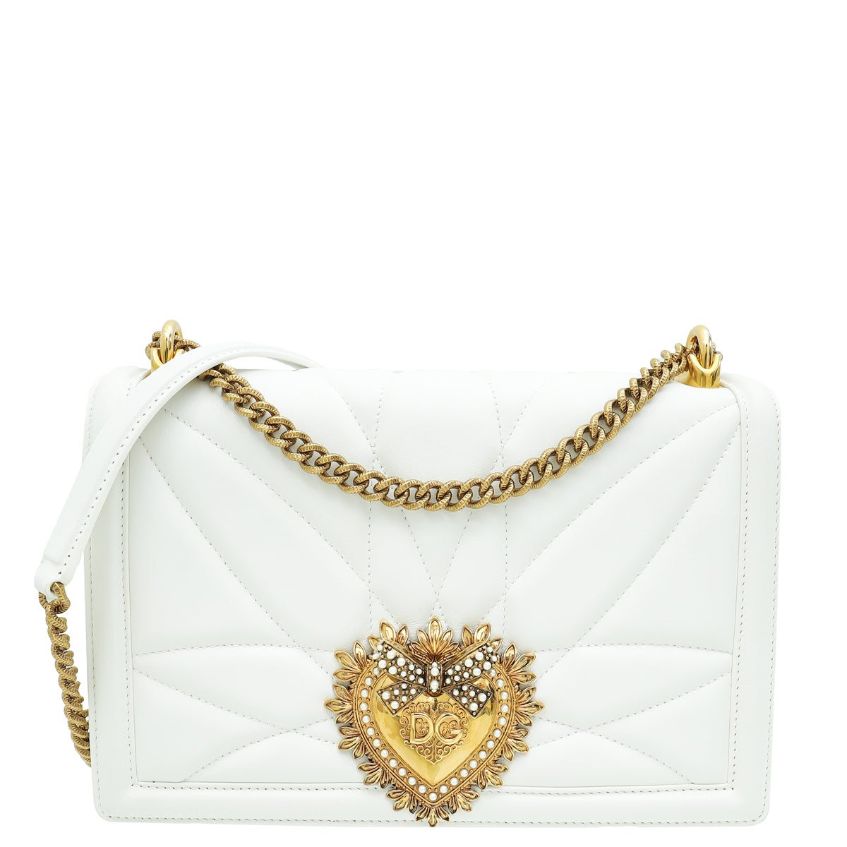 Dolce & Gabbana White Devotion Large Flap Chain Bag-Dolce & Gabbana-THE CLOSET