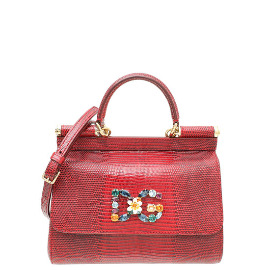 Dolce & Gabbana Red Iguana Print Crystal Sicily Small Bag