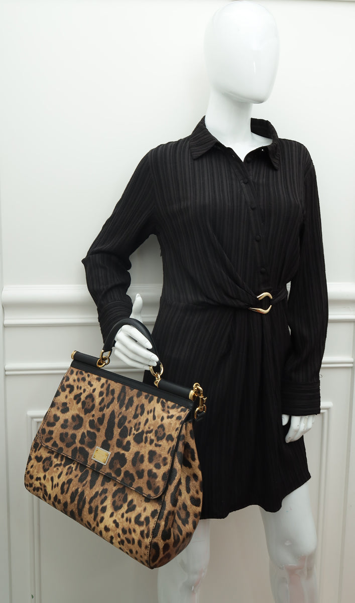 Dolce & Gabbana Bicolor Leopard Print Sicily Large Bag