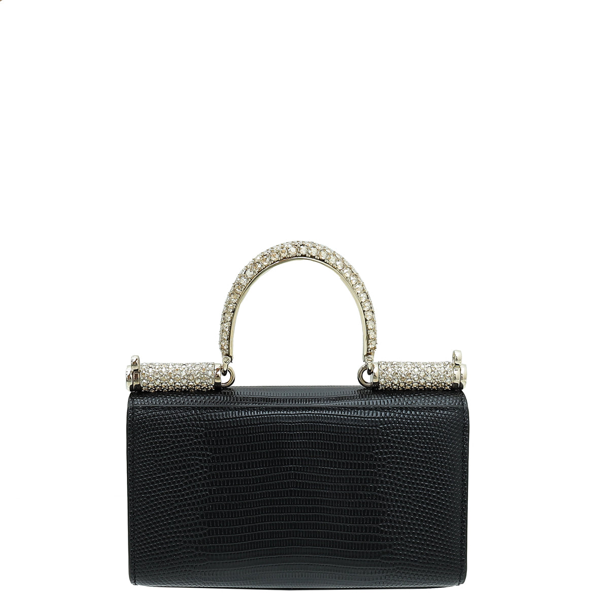 Dolce & Gabbana Black Lizard 90's Sicily Crystal Top Handle Bag-Dolce & Gabbana-THE CLOSET