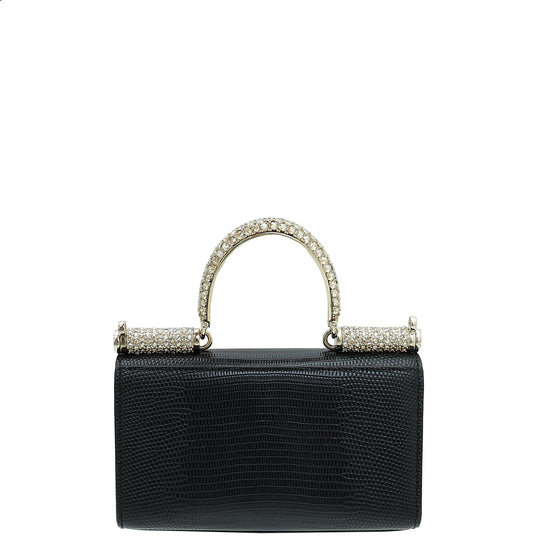 Dolce & Gabbana Black Lizard 90's Sicily Crystal Top Handle Bag