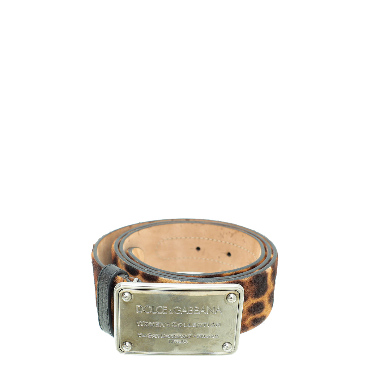 Dolce & Gabbana Brown Leopard Print Calf Hair Logo Plaque Belt 36-Dolce & Gabbana-THE CLOSET